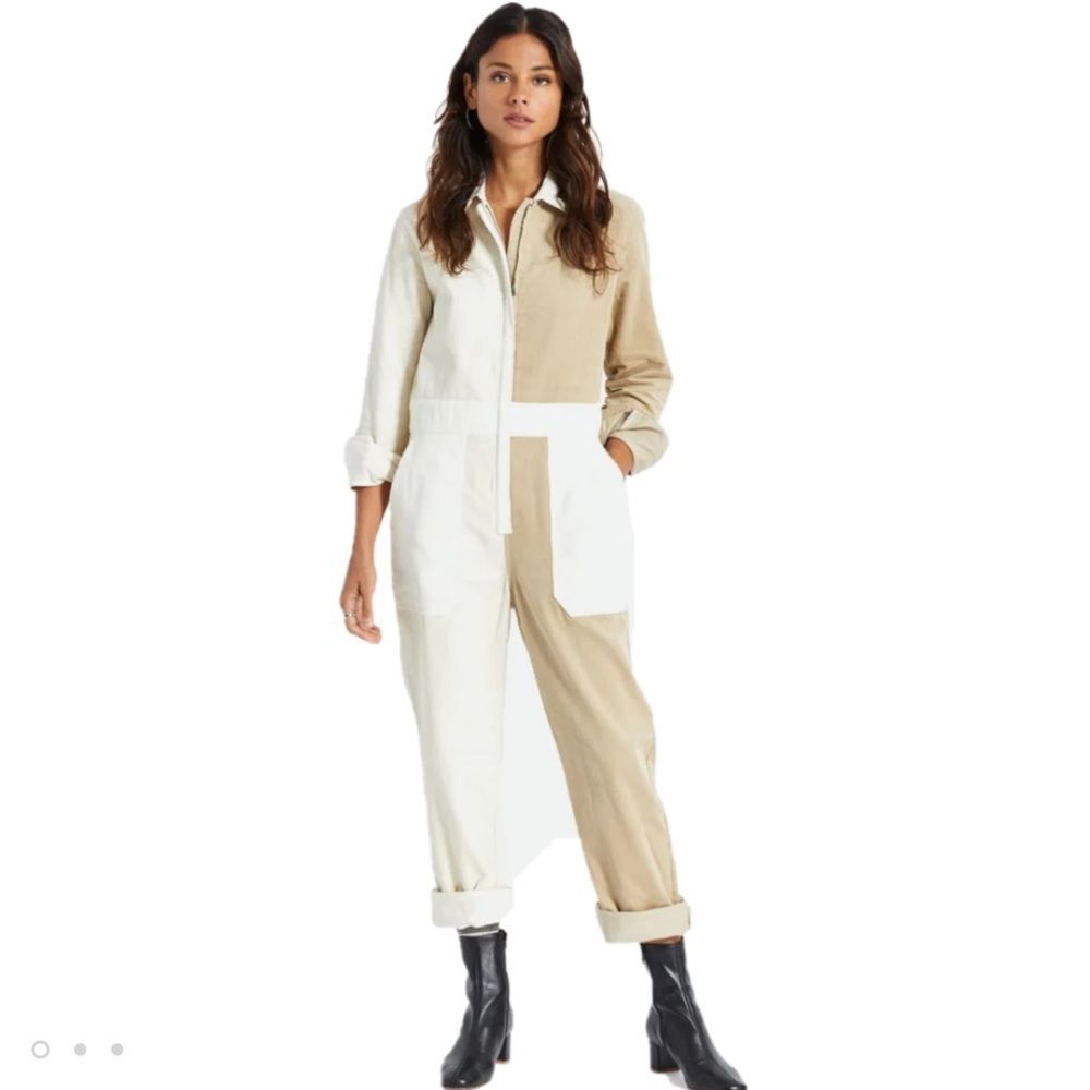 Brixton Two-Tone Beige and White Utility Jumpsuit
